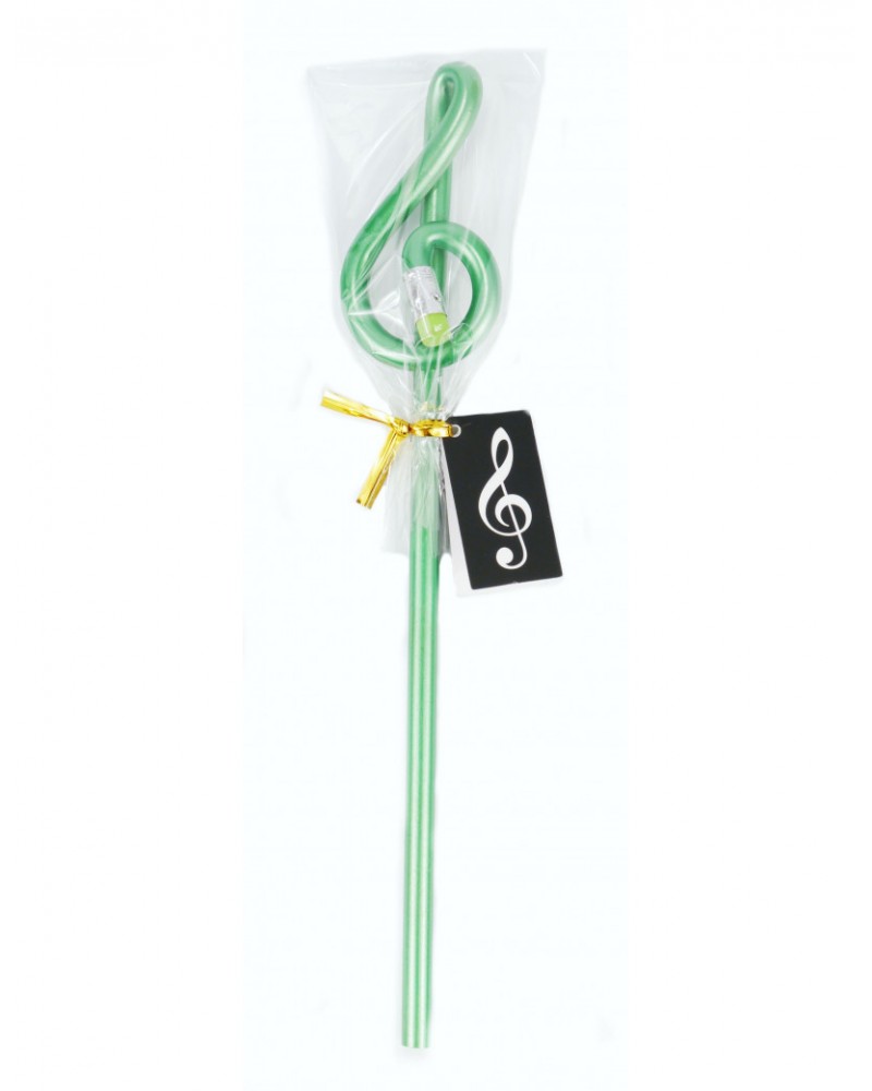 photo de Crayon de papier vert, avec décoration clé de sol + gomme