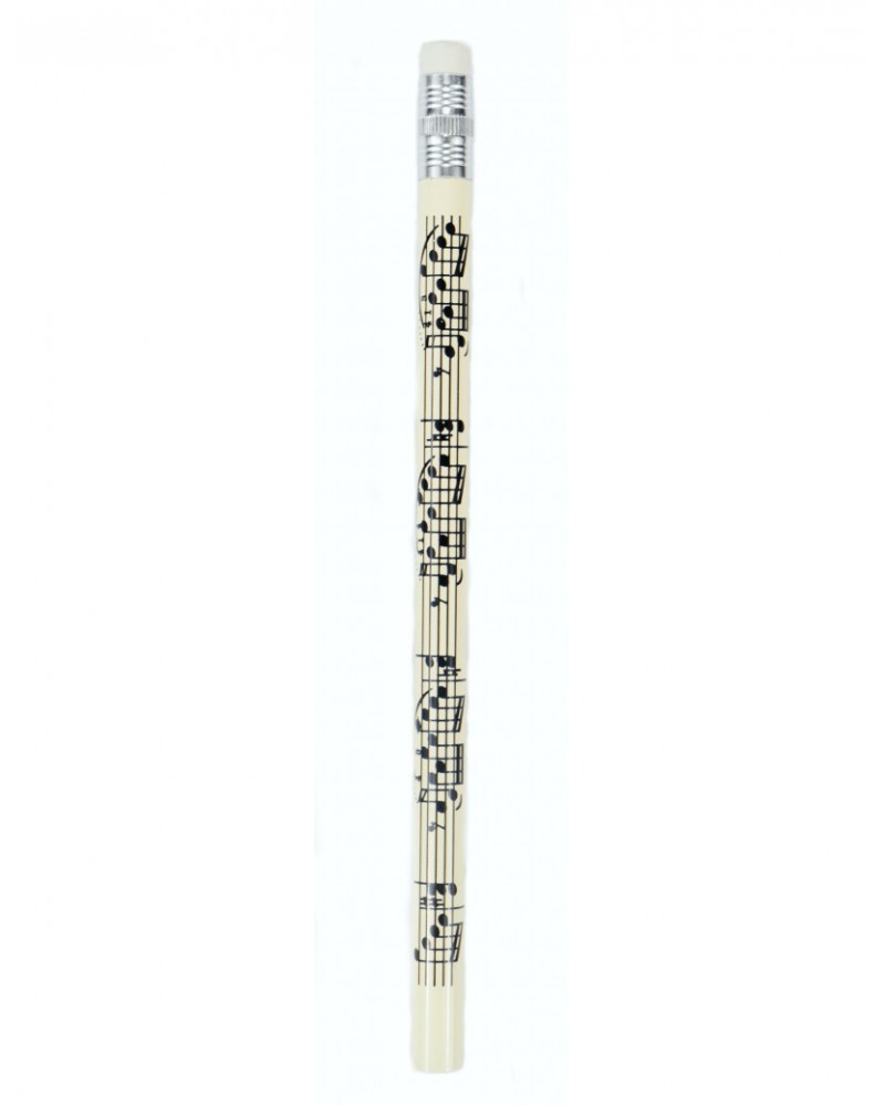 photo de Gros Crayon de papier, coloris crème, motif partitions, avec gomme