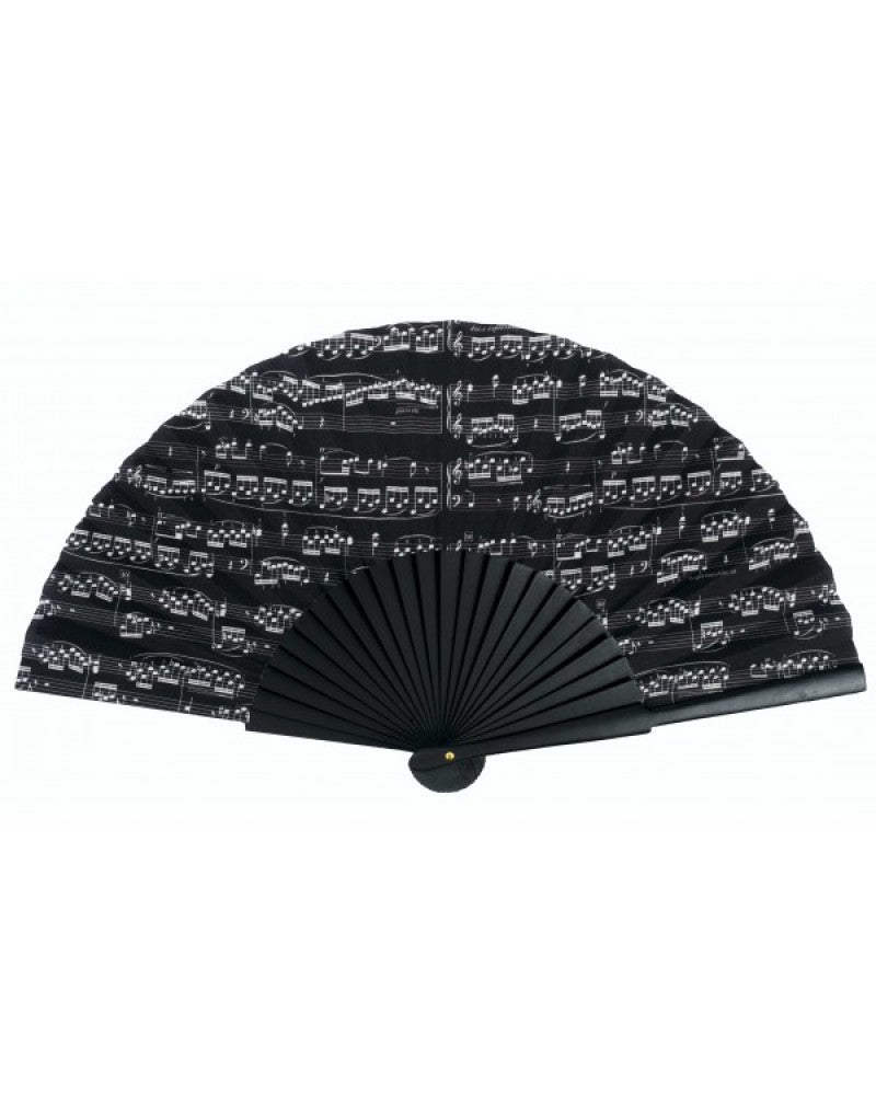 photo de Eventail coloris noir, motif partition de musique