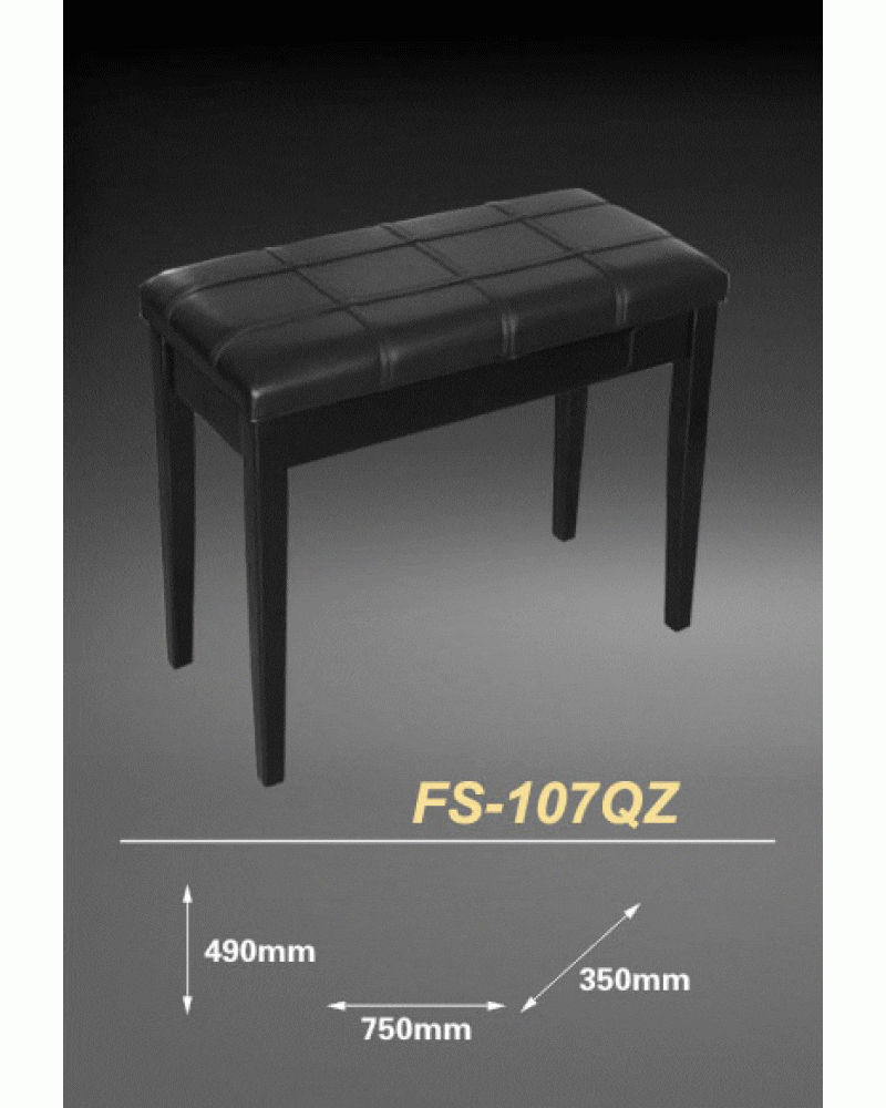 photo de Banquette piano- FUSEN- pieds noirs polis - siège simili cuir + compartiment partitions