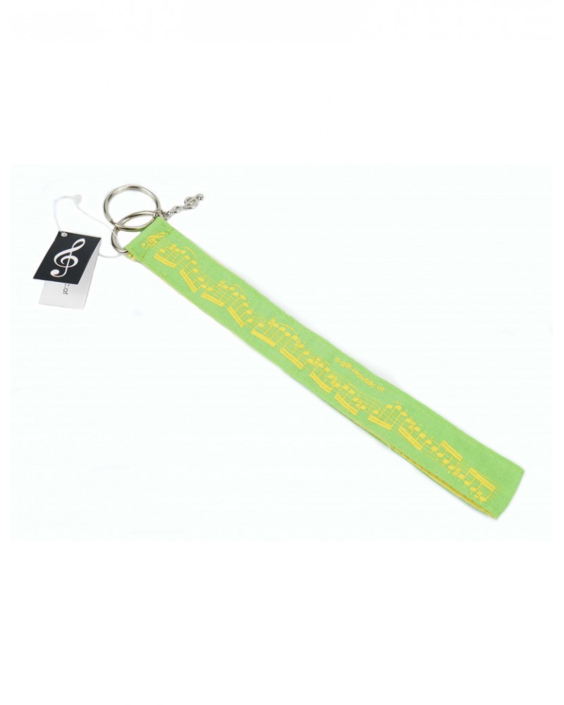 photo de Porte clef lanière vert et jaune motif partition de musique - 23cm