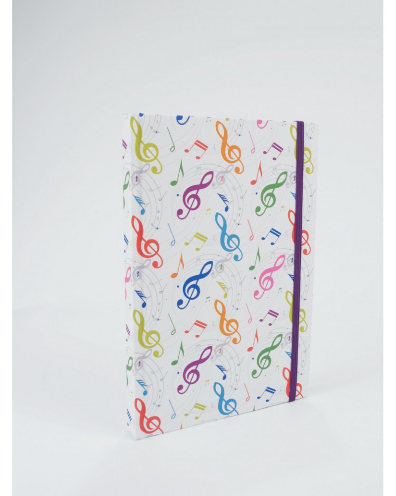 photo de Cahier A5 blanc - Motifs notes de musique multicolore - 192pages