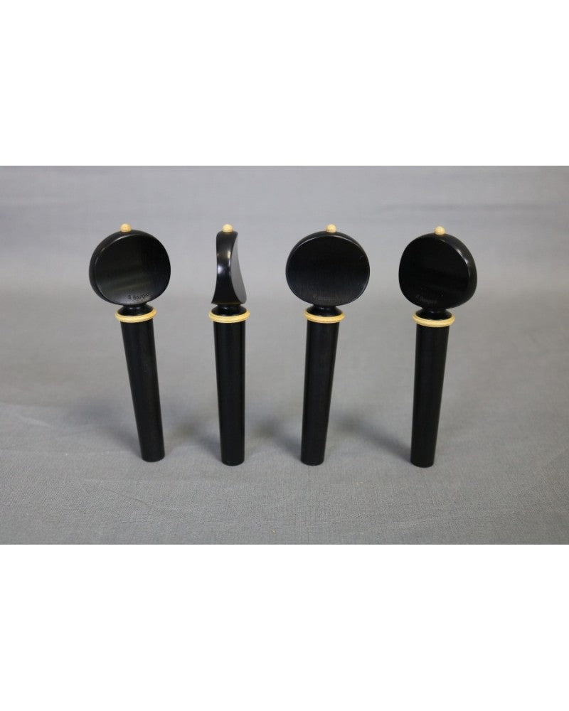 photo de Lot de 4 chevilles VIOLONCELLE S.Bourgeois en ébène, modèle Mirecourt Concave, boule et collerette en buis, Diam. 15 - Fabriqué au Japon