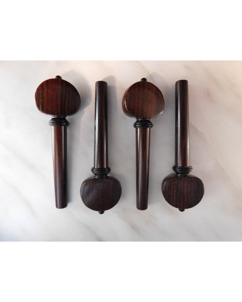 photo de Lot de 4 chevilles VIOLON - S.BOURGEOIS - Palissandre - Modèle Mirecourt - Convexe - Boule et collerette en ébène - Diam : 9.0 - Fabriqué au Japon