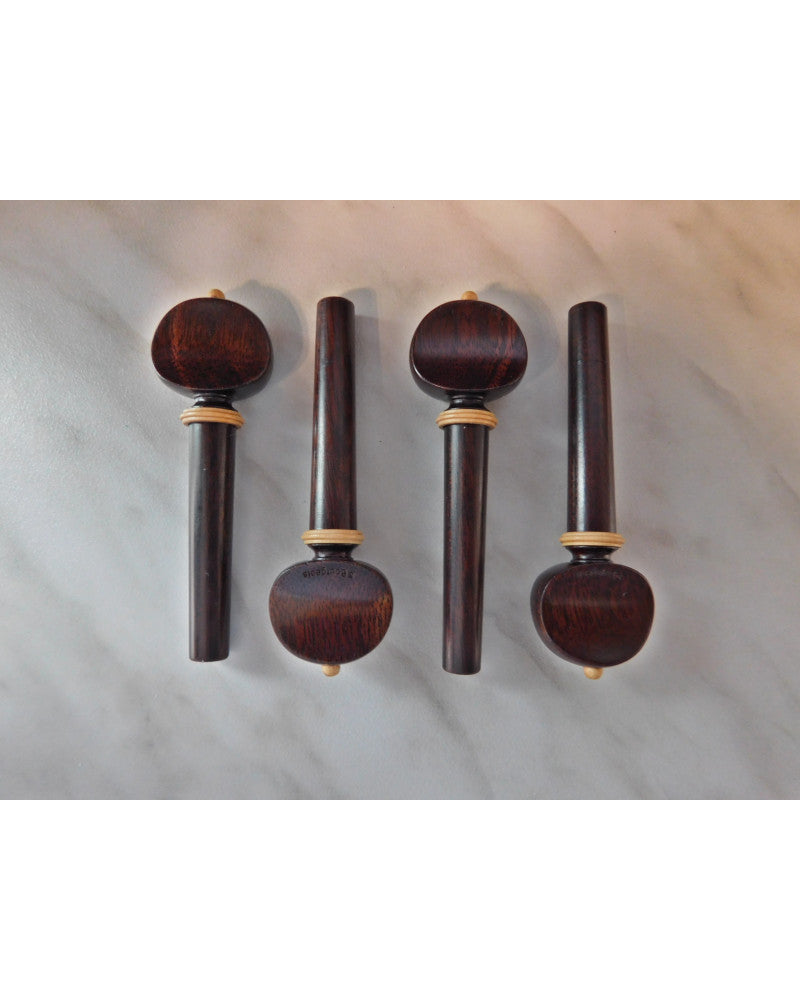 photo de Lot de 4 chevilles VIOLON - S.BOURGEOIS - Palissandre - Modèle Mirecourt concave - Boule et collerette en buis - Diam: 9.0 - Fabriqué au Japon