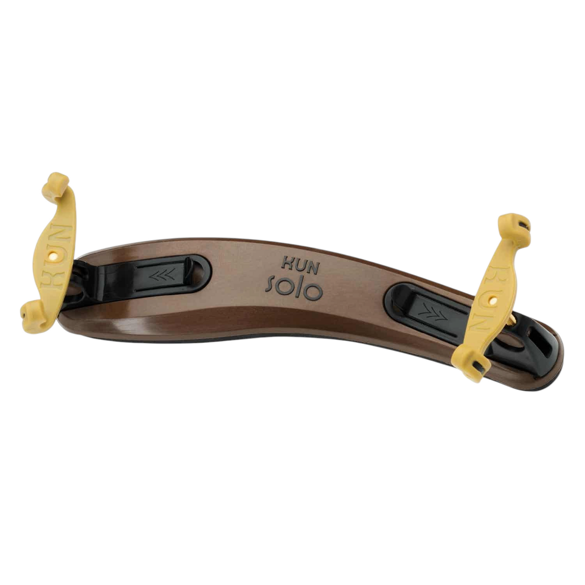 Epaulière Kun Solo pour violon 4/4 vendue par Lutherie d'Art, accessoire ergonomique marron avec fixations jaunes