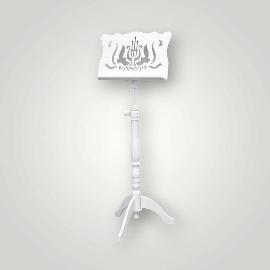 photo de Lutrin FUSEN blanc satiné - Tablette ajourée motif Lyre