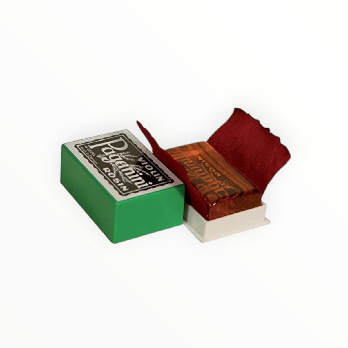 Colophane pour violon Lutherie d'Art PAGANINI en résine de pin avec boîtier de protection vert et tissu rouge