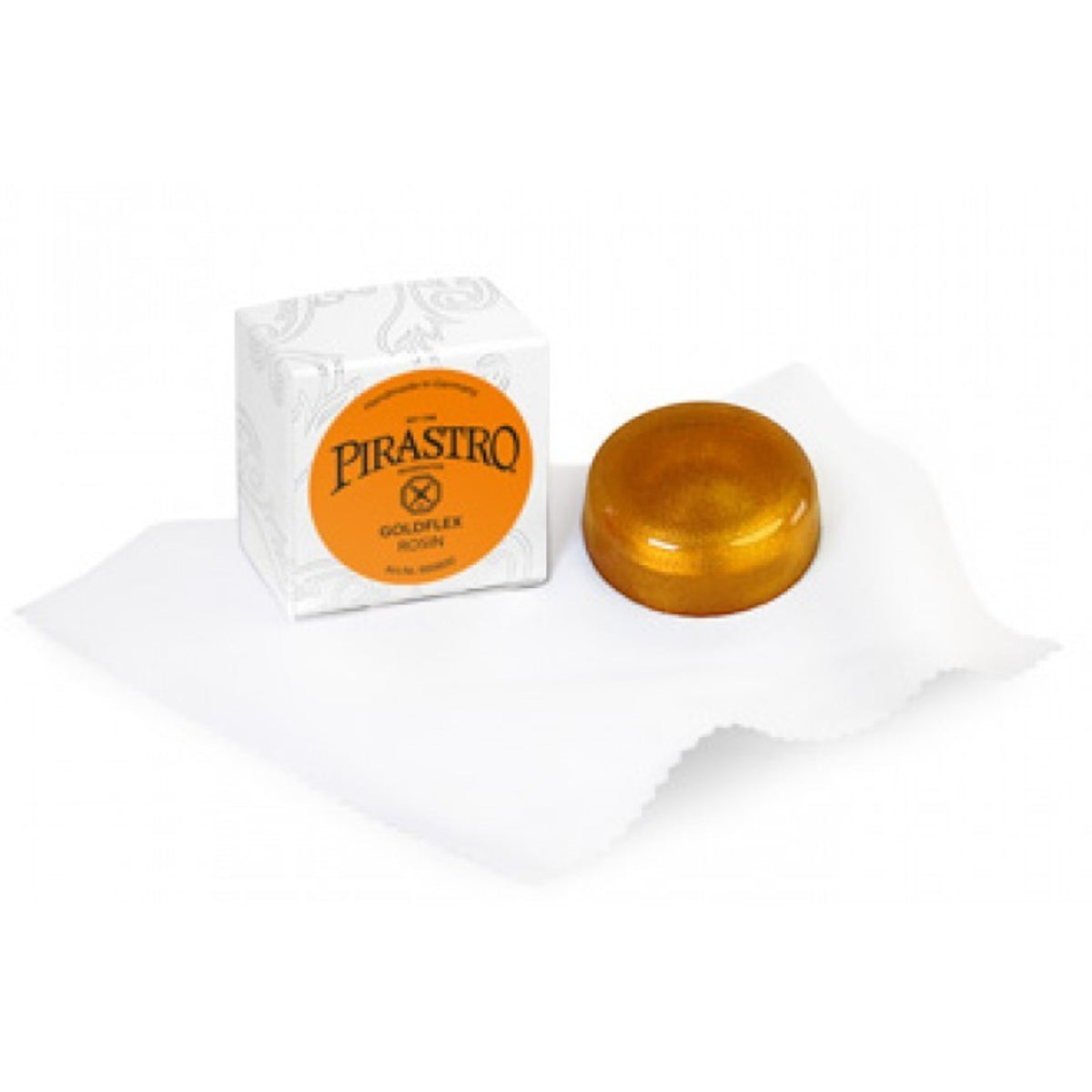 Colophane Lutherie d'Art PIRASTRO Goldflex dorée pour archet de violon avec son emballage et chiffon de nettoyage