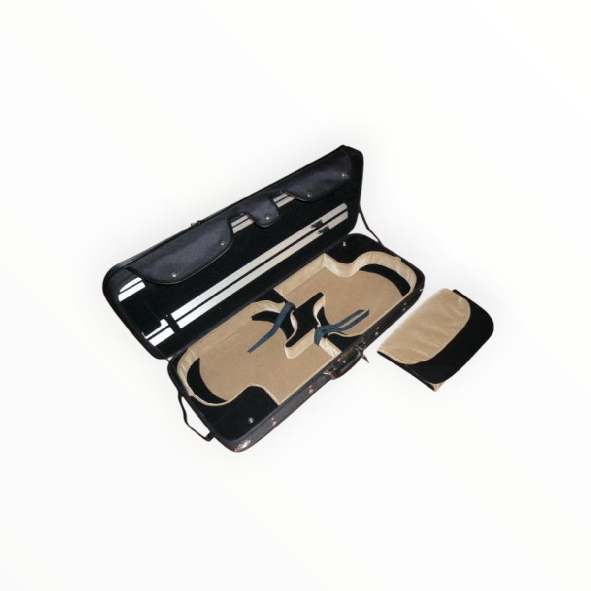 Etui double pour violons Lutherie d'Art modèle conservatoire, extérieur noir et intérieur beige, ouvert sur sol