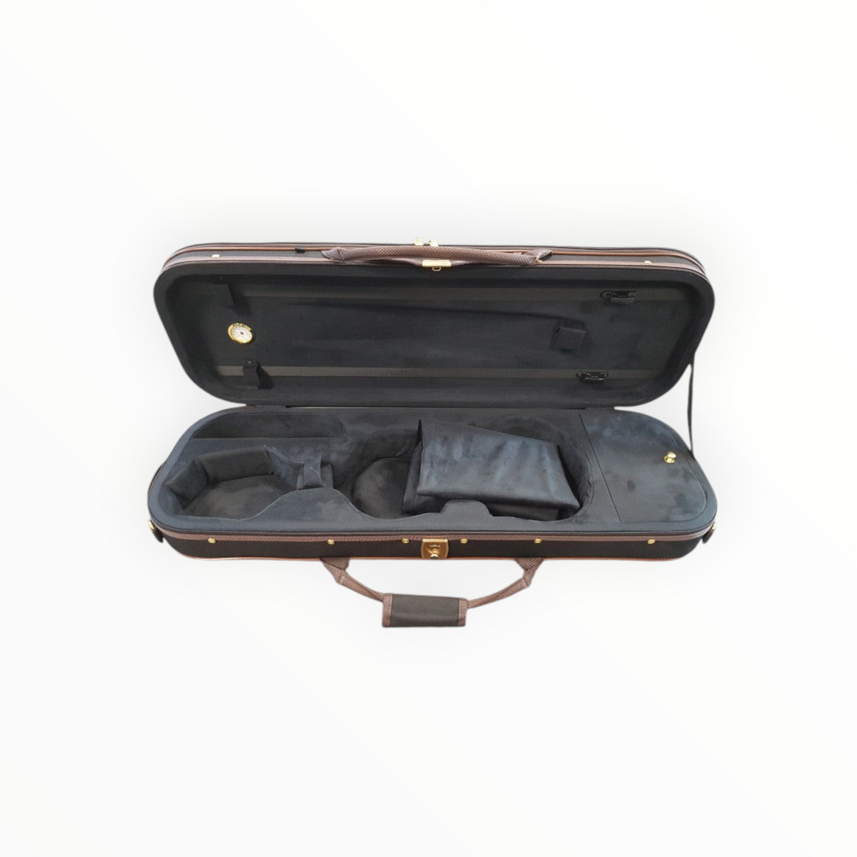 Etui violon 4/4 rectangulaire Lutherie d'Art noir avec intérieur velours, hygromètre et compartiments accessoires